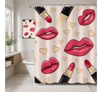 Rideau Douche en Polyester Textile Lilas, Rideau de Douche Tissus Imperméable avec Ourlet Lesté et 12 Crochets, Lavable en Machine, Decoration Salle de Bain 150x180 cm (Baiser) T-X76