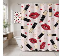 Rideau Douche en Polyester Textile Lilas, Rideau de Douche Tissus Imperméable avec Ourlet Lesté et 12 Crochets, Lavable en Machine, Decoration Salle de Bain 120x180 cm (Baiser) T-X76