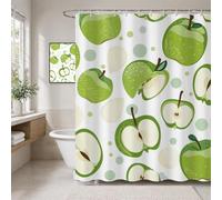 Rideau Douche en Polyester Textile Vert, Rideau de Douche Tissus Imperméable avec Ourlet Lesté et 12 Crochets, Lavable en Machine, Decoration Salle de Bain 180x180 cm (Pomme) T-X154