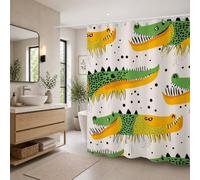 Rideau Douche en Polyester Textile Vert, Rideau de Douche Tissus Imperméable avec Ourlet Lesté et 12 Crochets, Lavable en Machine, Decoration Salle de Bain 180x190 cm (Crocodile) T-X153