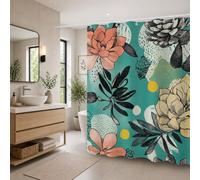 Rideau Douche en Polyester Textile Vert, Rideau de Douche Tissus Imperméable avec Ourlet Lesté et 12 Crochets, Lavable en Machine, Decoration Salle de Bain 150x180 cm (Fleur) T-X153