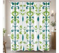 Rideau Douche en Polyester Textile Vert, Rideau de Douche Tissus Imperméable avec Ourlet Lesté et 12 Crochets, Lavable en Machine, Decoration Salle de Bain 180x190 cm (Boho) T-X152