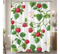 Rideau Douche en Polyester Textile Vert, Rideau de Douche Tissus Imperméable avec Ourlet Lesté et 12 Crochets, Lavable en Machine, Decoration Salle de Bain 140x180 cm (Fraise) T-X152