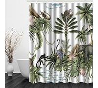 Rideau Douche Extra Court 90x180 Singe éléphant 3D Rideau de Douche avec 12 Crochets, 100% Polyester Imperméable Anti Moisissure Rideau de Bain Lavable en Machine Animaux De La Jungle