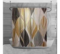 Rideau Douche Feuille rayée d'or Noir,Rideau de Douche 120x180 cm Anti Moisissure Moderne Rideaux de Baignoire Tissu Lavable Imperméable Polyester Rideaux Salle de Bain avec 8 Crochets