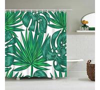 Rideau Douche Feuilles Vert Émeraude Rideau de Douche Anti Moisissure Imperméable Rideaux de Douche pour Baignoire et Salle de Bains Rideau Douche Tissu Lavables avec 12 Crochets(180x180)