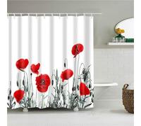 Rideau Douche Fleur de coquelicot avec des Crochets Lavable Polyester Beau Imprimée Haute qualité Facile à Installer Nettoyer avec Ourlet Inférieur Lesté pour Domicile Cabine de Douche 200x200cm R-256