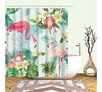 Rideau Douche Fleur De Flamingo Rose Rideau de Douche Anti Moisissure Imperméable Rideaux de Douche Lavables Rideau Douche Tissu Polyester avec 12 Crochets(180x180cm)