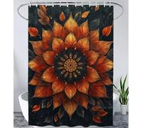 Rideau Douche Fleur Rideau de Douche 100x200 cm Anti Moisissure, Mandala Shower Curtain Tissu Polyester Imperméable Lavable Séchage Rapide Ourlet Lesté, avec 12 Crochets et œillets Antirouille YL#298