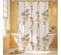 Rideau Douche Fleur Rideau de Douche Anti Moisissure Crème 180x190 cm, Imperméable Tissu Polyester Facile À Nettoyer Shower Curtain avec 12 Crochets, pour Hôtel, Decoration Jardin Exterieur 6H-259