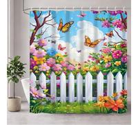 Rideau Douche Fleur Rideau de Douche Anti Moisissure Imperméable Tissu Polyester Shower Curtain avec Ourlet Inférieur Lesté, 12 Crochets Lavable Shower Curtain pour Décor 160 x 180 cm Papillon 3Y#469