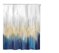 Rideau Douche Grey and Blue Abstract Art Shower Curtain, Modern Ombre Design Bathroom Fabric Gold with Hooks Bath(180x180cm-70x70in)