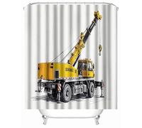Rideau Douche Grue Véhicule De Génie Rideau de Douche Anti Moisissure 180x200cm Peinture Dessin Animé Rideaux de Baignoire Tissu Lavable Imperméable Polyester Rideaux Salle de Bain avec 12 Crochets