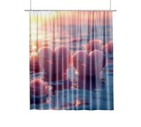 Rideau Douche Imperméable Rideau de Douche 200x200cm, Lavable Sèche Rapide en Machine avec Crochet et Anneaux, Ourlet Inférieur Lesté, Shower Curtain pour Baignoire (Coucher de Soleil d'amour) H-15
