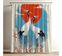 Rideau Douche Japon Rideau de Douche 120x150 cm, 3D Coloré Imprimés Shower Curtain Grue Polyester Tissus en Imperméable, lavable Rideaux pour Baignoire avec 12 Crochets, Rideaux pour Salle Bain Wy-475