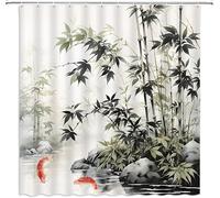 Rideau Douche Koï en Bambou Vert Rideau de Douche 120 x 200 Anti Moisissure Asie Orientale 3D Rideaux Salle de Bain Tissu Polyester Imperméable Lavable avec 8 Crochets M-688
