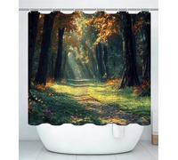 Rideau Douche L150 x l150cm Polyester Impression Lavable en Machine Rideaux de Douche avec œillets et 12 Crochets en C, Ourlet Lesté, pour Salle de Bain Domicile Baignoire Cabine Arbre Automne J#461