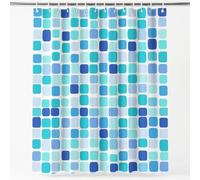 Rideau Douche Moderne Géométrique, Rideau de Douche 240 x 200 cm Anti Moisissure Tissu Lavable Carré Grille Mosaïque Rideaux Salle de Bain Baignoire avec Crochets, Bleu