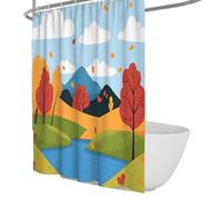 Rideau douche nature d’automne fantaisiste Rideaux douche à abstraction simple Rideaux baignoire avec vue dans la vallée panoramique Polyester imperméable pour la décoration salle bain W220xL180 cm