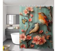 Rideau Douche Oiseau Rideau de Douche 90 x 180 cm Fleur avec Ourlet Lesté et Crochets, Tissu Polyester Lavable - Imperméable Rideaux, Séchage Rapide Shower Curtain pour Salle de Bain Baignoire P-5152