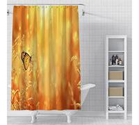 Rideau Douche Papillon Jaune Orange Rideau de Douche Anti Moisissure Imperméable Rideaux de Douche pour Baignoire et Salle de Bains Rideau Douche Tissu Lavables avec 12 Crochets(180x180)