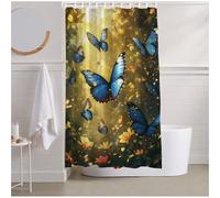 Rideau Douche Papillon Rideau de Douch 200x200CM Rideaux Rêve Salle de Bain Decoration Maison Imperméable Polyester Rideaux avec Crochets, Résistant Facile à Installer Shower Curtain Baignoire R2-446