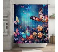 Rideau Douche Papillon Shower Curtain Fleur Rideau de Douche 90 x 180 cm avec 12 Plastique Crochets,Rideaus Baignoire Decoration,Ourlet Lesté,Lavable,Imperméable Polyester Tissu,Cadeau Homme G-192