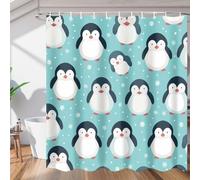 Rideau Douche Pingouin Mignon Rideau de Douche 180x180 Anti Moisissure Motif Dessin Animé 3D Rideaux Salle de Bain Tissu Polyester Imperméable Lavable avec 12 Crochets e-1077