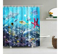 Rideau Douche Poisson Bleu Océan Rideau de Douche Anti Moisissure Imperméable Polyester Rideaux de Douche Lavable en Machine Rideau Douche Tissu Rideau de Douche 12 Crochets(180x180)