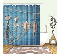 Rideau Douche Poisson Bleu Vintage Rideau de Douche Anti Moisissure Imperméable Rideaux de Douche Lavables Rideau Douche Tissu Polyester avec 12 Crochets(150x180cm)