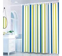 Rideau Douche Rayures Jaunes Bleues Rideau de Douche Anti Moisissure Imperméable Rideaux de Douche pour Baignoire et Salle de Bains Rideau Douche Tissu Lavables avec 12 Crochets(180x180)