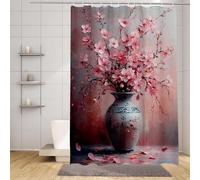 Rideau Douche Rose Rideau de Douche 90 x 200 cm, Polyester Shower Curtain Fleurs de Cerisier Motif, HD Impression Imperméable Design Shower Curtain avec 12 Anneaux, Baigoire Angle -zpg250737DP97
