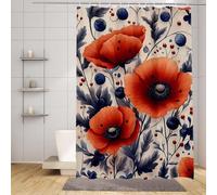 Rideau Douche Rouge Rideau de Douche 90 x 200 cm, Polyester Shower Curtain Carthame Motif, HD Impression Imperméable Design Shower Curtain avec 12 Anneaux pour Baigoire Angle Salle de Bain -zpg2507383