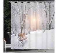 Rideau Douche Scène de Neige Hivernale Rideau de Douche 150x200 Anti Moisissure Banc 3D Rideaux Salle de Bain Tissu Polyester Imperméable Lavable avec 8 Crochets M-1076