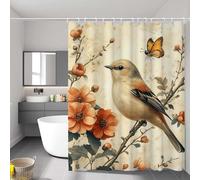 Rideau Douche Tissus Lavable Imperméable, Rideau de Douche 180 x 200 cm, Oiseau Rideaux Salle de Bain avec Ourlet Lesté, Séchage Rapide Shower Curtain pour Salle de Bain et Baignoire, Fleur D-667