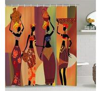 Rideau Douche Tribal Africain 120 x 200 cm Rideau de Douche Anti Moisissure Femme Africaine Rideaux Baignoire Lavable en Machine Shower Curtain pour Salle de Bain avec 8 Crochets U262