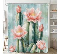 Rideau Douche vert olive 120x200cm Rideau de Douche cactus Shower Curtain-Impression Polyester Tissu-avec œillets et 12 Crochets-Tissu Lavable en Machine-Imperméable-pour Salle de Bain-Hôtel J-564