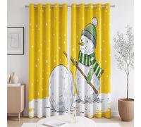 Rideau Économie d'énergie Cartoon Art Bonhomme de Neige Jaune Blanc La Taille du Rideau est 200 x 210cm,Il y a Deux pièces à l'intérieur, pour Balcon