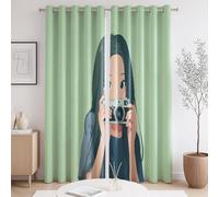 Rideau Économie d'énergie Simple Personnages Femme Vert La Taille du Rideau est 140 x 175cm,Il y a Deux pièces à l'intérieur, pour Chambre à Coucher
