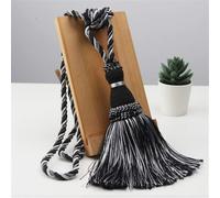 Rideau Embrasses 2 Pcs Rideau Embrasse Fait à La Main Suspension Boule Glands Frange Rideaux Support Boucle Corde Décor Chambre Accessoires Rideau Lien Dos, Black, 55 90cm
