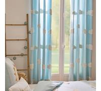 Rideau En Coton Motifs Brodés Ballerines - Tufy Bleu Clair 140x260