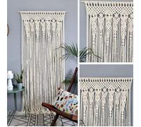 Rideau en macramé - PZCC - Tenture murale - Boho - Fait main - 180x90 cm - Fil de coton naturel
