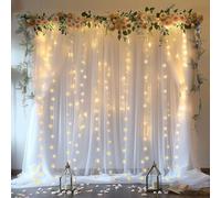 Rideau en tulle transparent blanc avec guirlande lumineuse pour fêtes d'anniversaire, 3 x 2,4 m, toile de fond pour mariage, fête prénatale, décoration d'intérieur