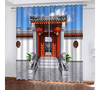 Rideau Enfant Fille Garcon Chambre Occultant Modèle Architectural Chinois Créatif 140X160Cm Rideau Occultant Cuisine Salon Moderne Lot De 2 Rideau À Oeillets Rideaux Occultants Isolant Thermique Anti