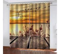 Rideau Enfant Opaque 3D Paysage De Coucher De Soleil Sur L'Eau 2 X 70 X 160 Cm Soft Pack Simple Imprimé Rideaux À Oeillets,Chambre Et Salon Décoration De Fenêtre,Isolant Thermique Et Phoniq -6M4W0V1X9