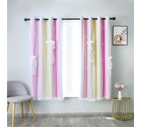 Rideau étoilé avec œillets Double couche opaque Rideau occultant pour filles Rideau pour chambre d'enfant, Rose, 132x243cm