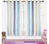 Rideau étoilé avec œillets Double couche opaque Rideau occultant pour filles Rideaux pour chambre d'enfant, Bleu, 132x160cm