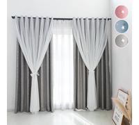Rideau étoile évidée Rideau double épaisseur Voile à œillets pour chambre à coucher Chambre d'enfant Salon, Gris, 132x160cm