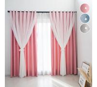 Rideau étoile évidée Rideau double épaisseur Voile œillet pour chambre enfant salon, Rose, 132x213cm