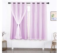 Rideau étoile évidée Rideau double épaisseur Voile opaque Oeillet pour chambre à coucher chambre d'enfant, Violet, 130x215cm